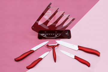 h-the-price-amour-professional-chef-s-ceramic-knife-and-peeler-non-slip-handle-with-attractive-stand-metallic-red-6-piece
