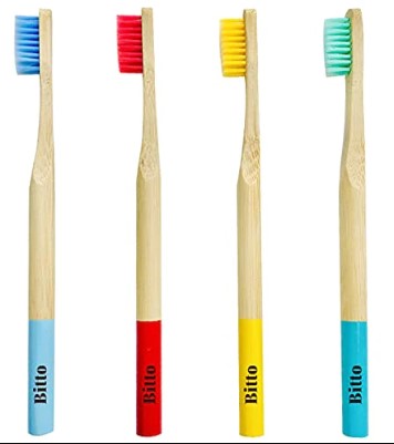 bitto-blo-bamboo-toothbrush-in-4-colours-with-soft-bristles-antibacterial-and-biodegradable-adult-pack-4-adult-bamboo-toothbrush