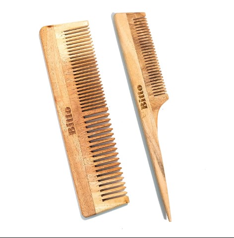 bitto-organic-neem-wood-all-purpose-regular-comb-pin-tail-comb-for-hair-growth-for-men-women-antidandruff-anti-bacterial-set-of-2