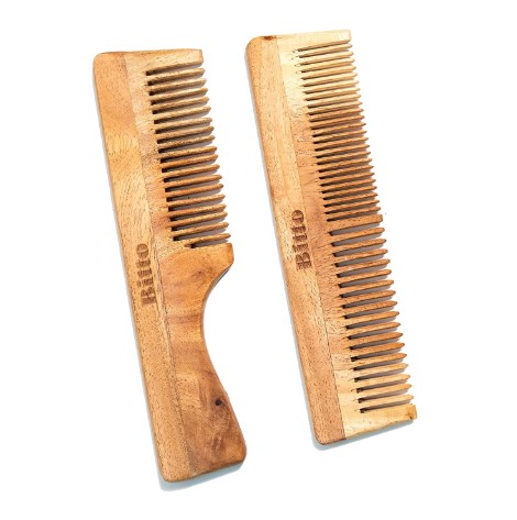 Bitto Organic Neem Wood Comb - All Purpose Regular Comb & Rake(Handle) Comb  for Hair Growth for Men & Women | Antidandruff | Anti-bact 