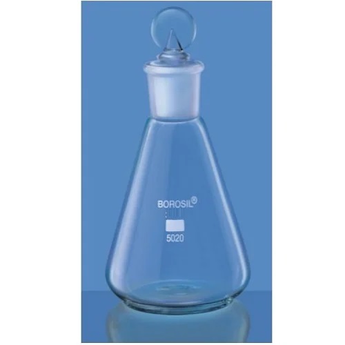 borosil-erlenmeyer-conical-flask-narrow-mouth-with-i-c-joint-glass-stopper-250-ml-5020021
