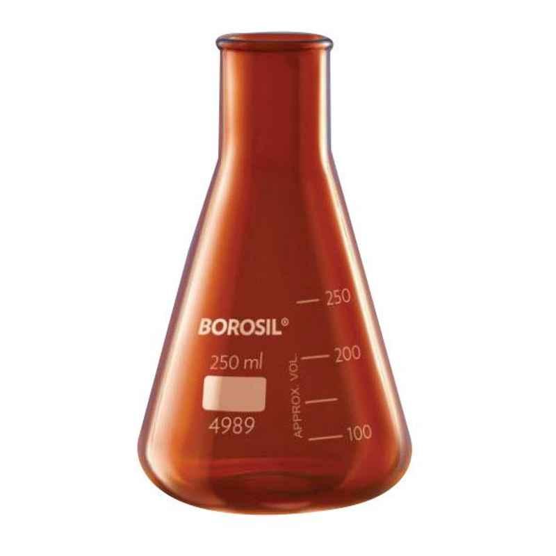 borosil-erlenmeyer-conical-flask-narrow-mouth-with-rim-amber-250-ml-4989021