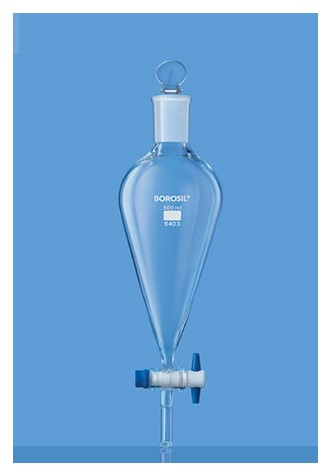 borosil-separatory-funnel-pear-shape-with-ptfe-stopcock-and-i-c-glass-stopper-125-ml-6403017