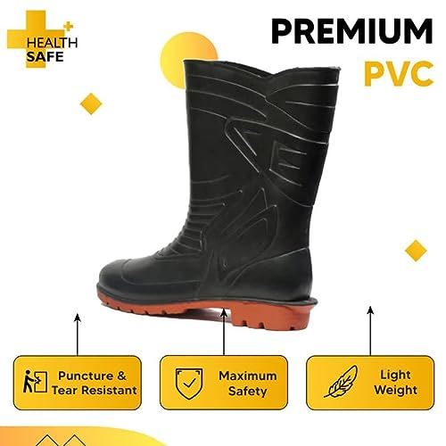 health-safe-gum-boot-for-men-28-5cm-height-flexible-pvc-puncture-tear-resistant-industrial-labour-worker-purpose-super-safety-unisex-gumboot-with-socks-lining-size-9-black-red