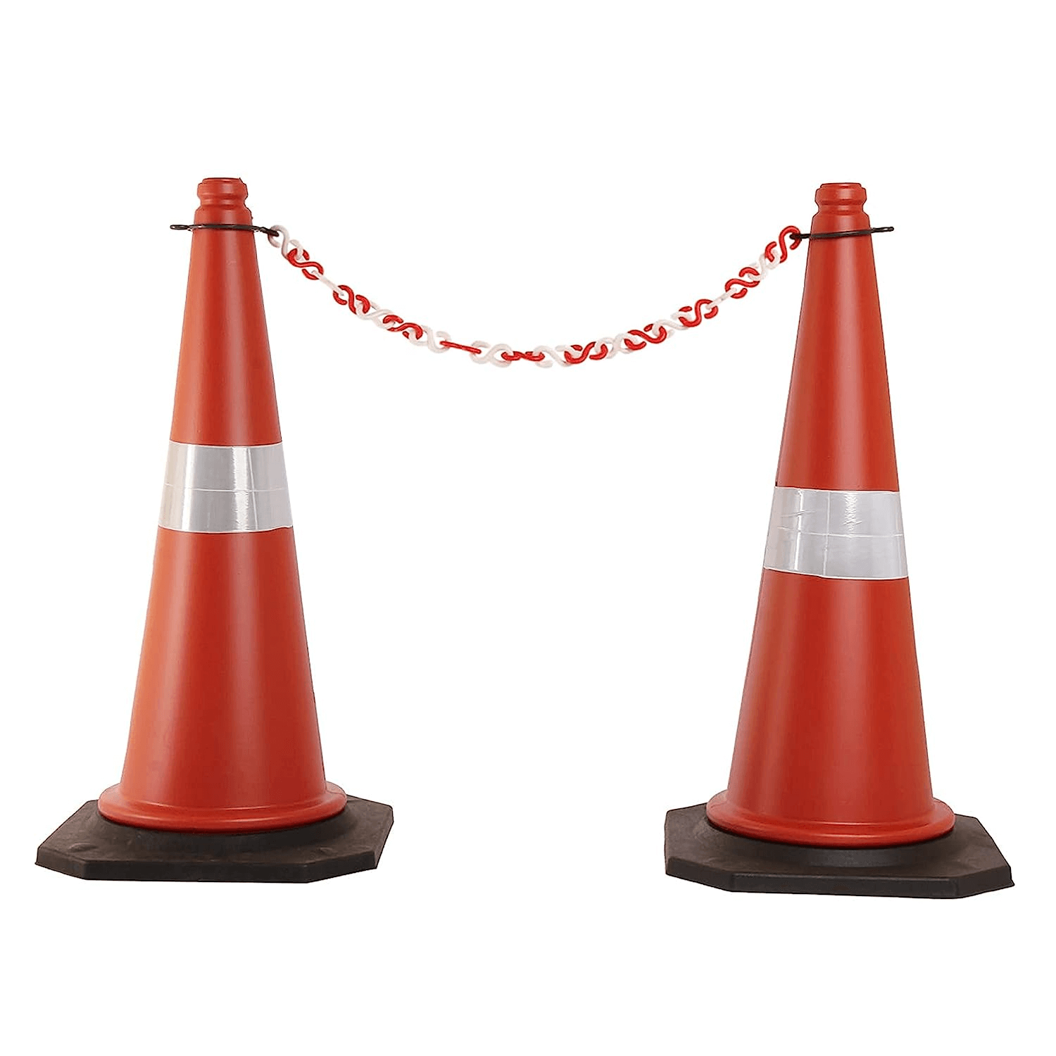 health-safe-safety-cone-with-chain-plastic-barricade-traffic-safety-cone-with-black-rubber-base-reflective-strips-collar-and-round-ring-impact-resistant-pack-of-4