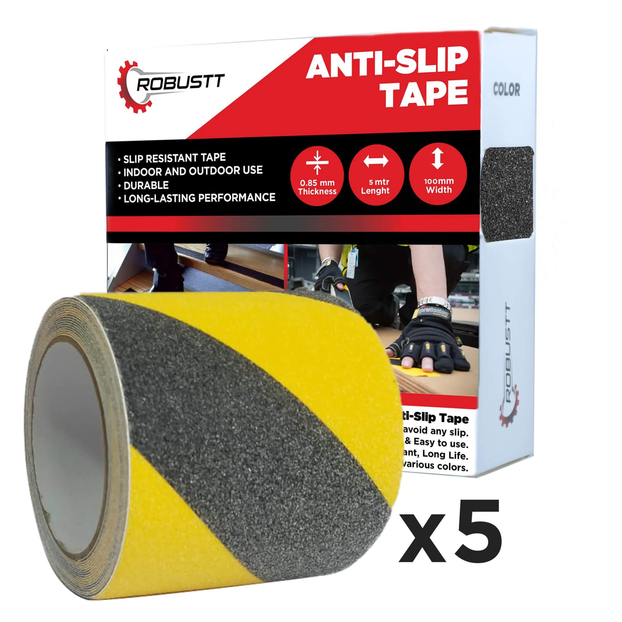 robustt-anti-skid-antislip-5mtr-guaranteed-x100mm-yellow-black-fall-resistant-with-pet-material-and-solvent-acrylic-adhesive-tape-pack-of-5