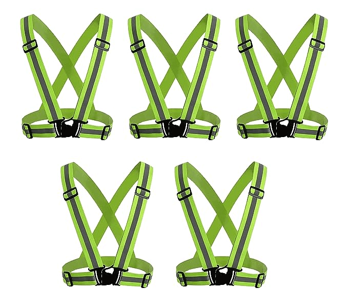 robustt-high-visibility-green-protective-safety-reflective-vest-belt-jacket-night-cycling-reflector-strips-cross-belt-stripes-adjustable-vest-safety-jacket-pack-of-5