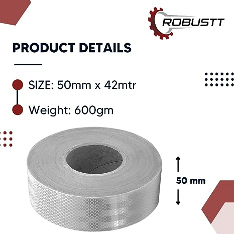 robustt-reflective-tape-42-mtr-guaranteed-x50mm-white-pet-material-diamond-cut-design-superior-reflectivity-crack-resistant-safety-tape-pack-of-10