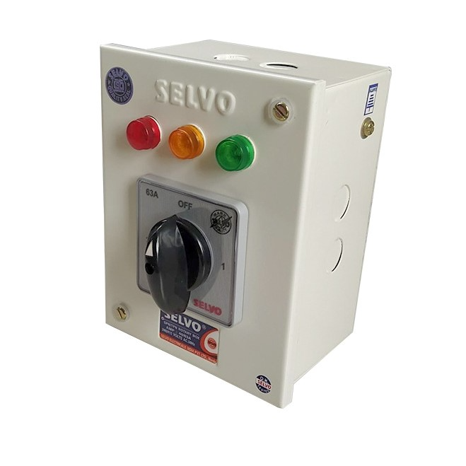 selvo-63a-single-pole-neutral-spn-phase-selector-enclosure-with-duly-wired-1-pole-3-ways-cam-operated-rotary-switch-fitted-gselspn11076