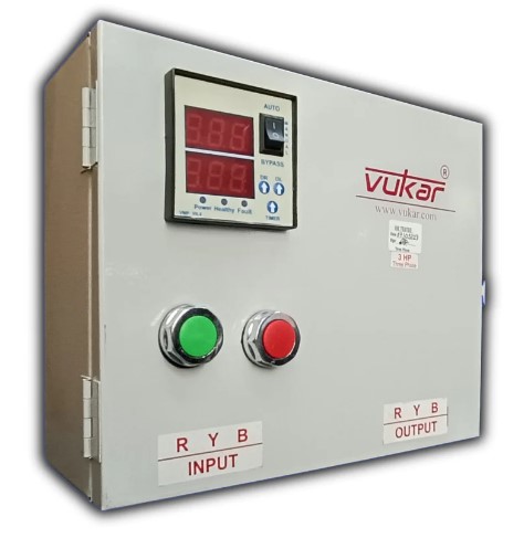 vukar-three-phase-digital-dol-borewell-submersible-motor-10-power-starter-panel-with-dry-run-overload-protection-and-timer-tpm-a3